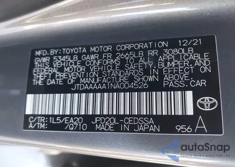 2022 Toyota Mirai Xle из США, поврежденный, VIN JTDAAAAA1NA004526